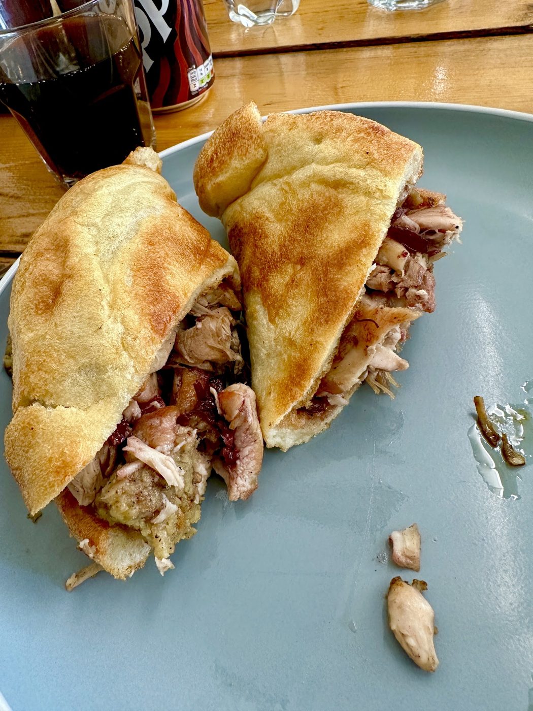 A filled flatbread on a plate